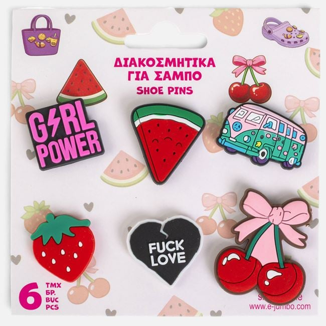 Set 6 Accesorii Decorative pentru Saboți, Fructe și Girl Power