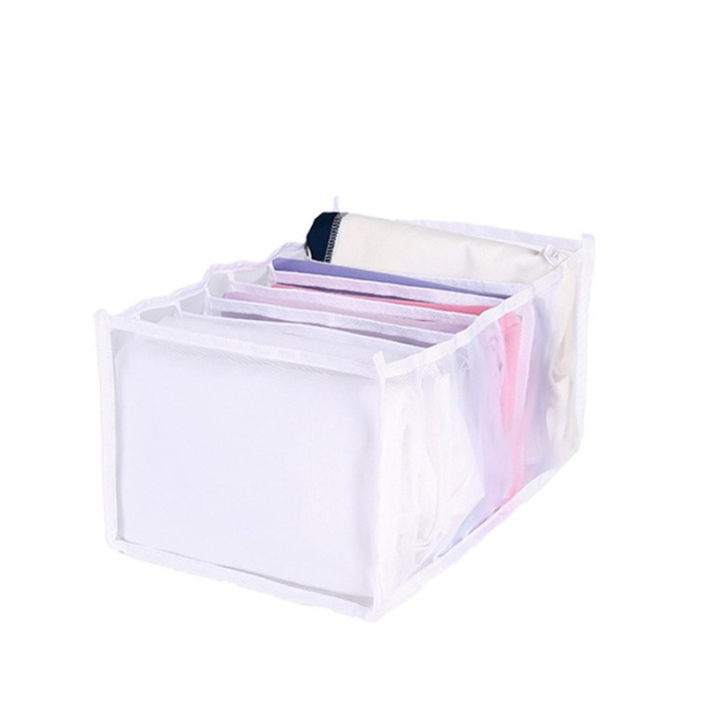 Organizator lenjerie pentru sertar, 7 compartimente, 36 x 14 x 12 cm, plasa textila, alb
