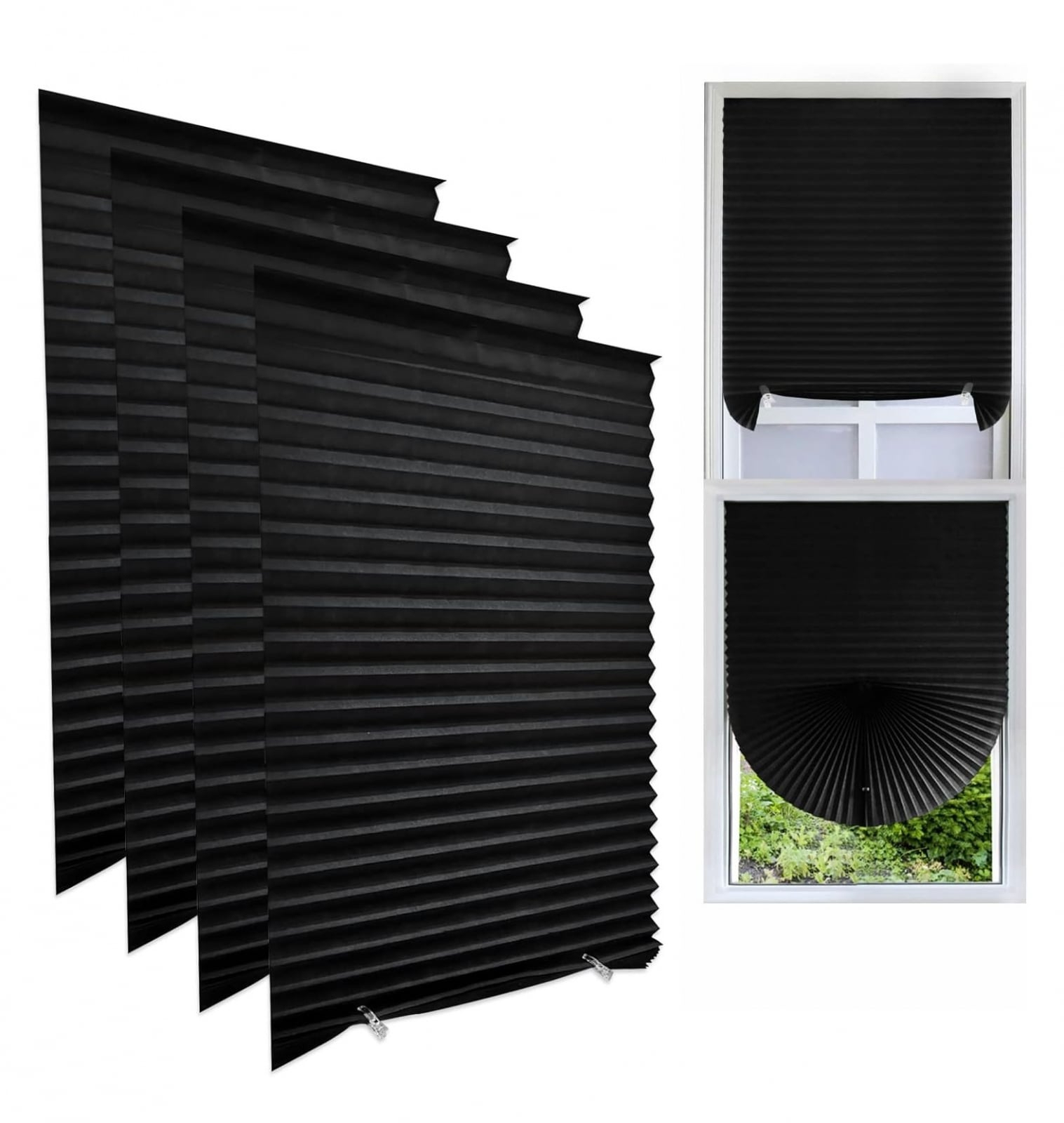 Set 3 jaluzele plisate autoadezive pentru ferestre 90 x 180 cm, Negru, fără găurire