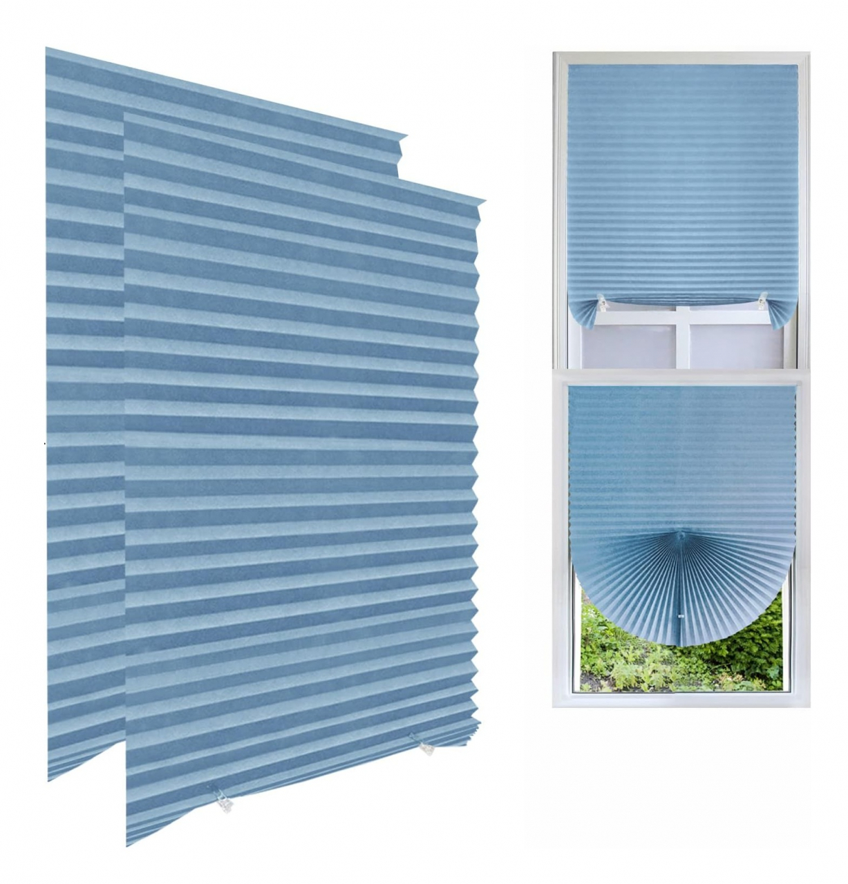 Set de 2 jaluzele plisate 90 x 180 cm, Albastru, autoadezive