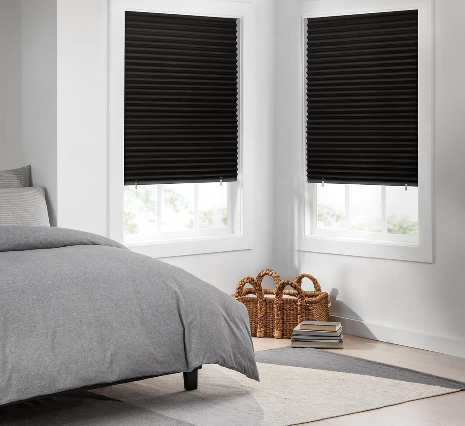 Set de 4 jaluzele plisate 90 x 180 cm, Negru, autoadezive
