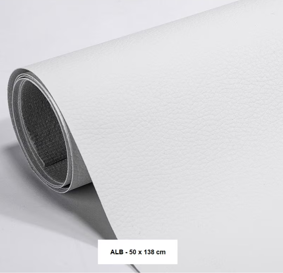 Rolă piele ecologică autoadezivă albă, 50 x 138 cm, pentru recondiționare mobilier și interior auto