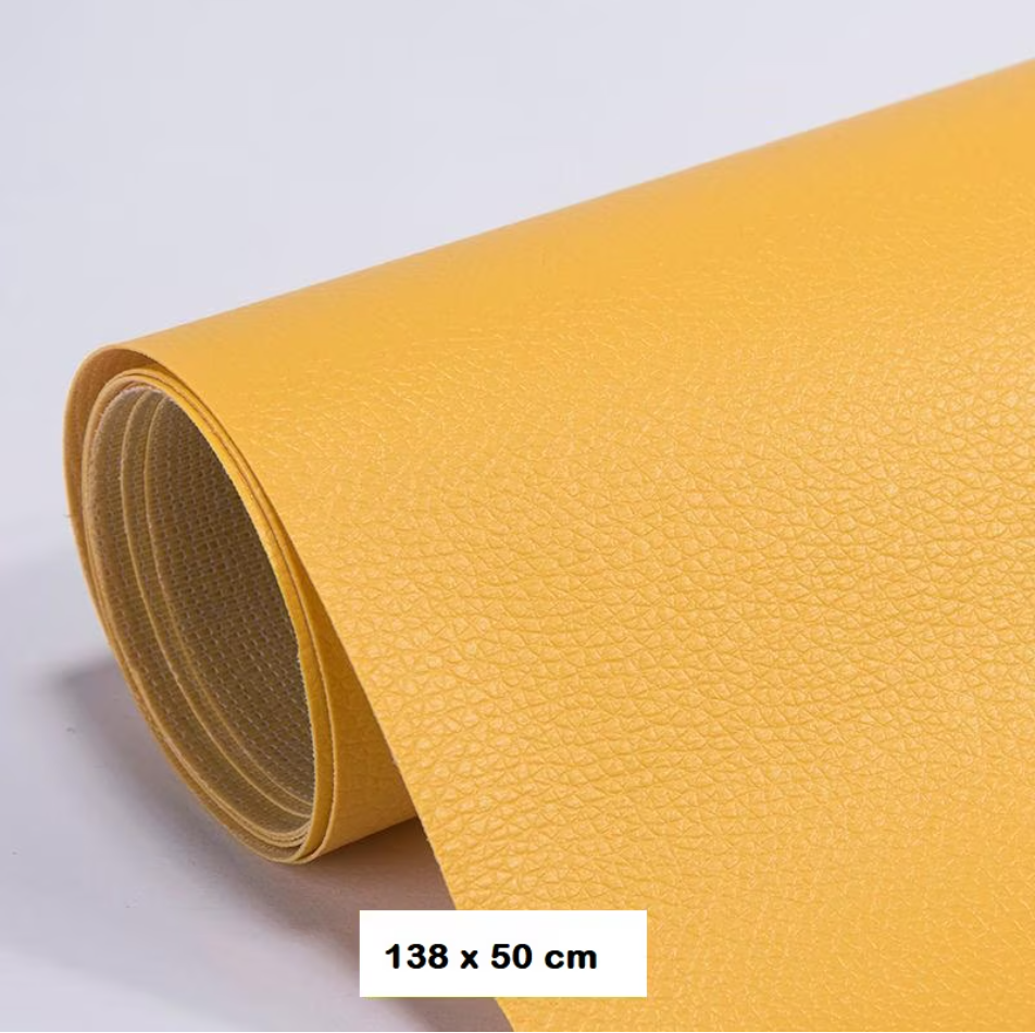 Rolă piele ecologică autoadezivă galbenă, 50 x 138 cm, pentru recondiționare mobilier și interior auto