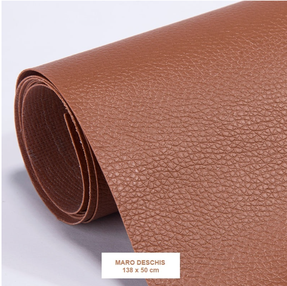 Rolă piele ecologică autoadezivă maro deschis, 50 x 138 cm, pentru recondiționare mobilier și interior auto