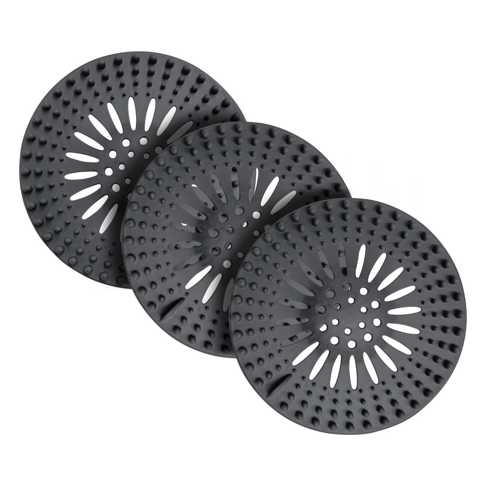 Set 3 site din silicon pentru scurgere chiuvetă, cadă și pardoseală, gri