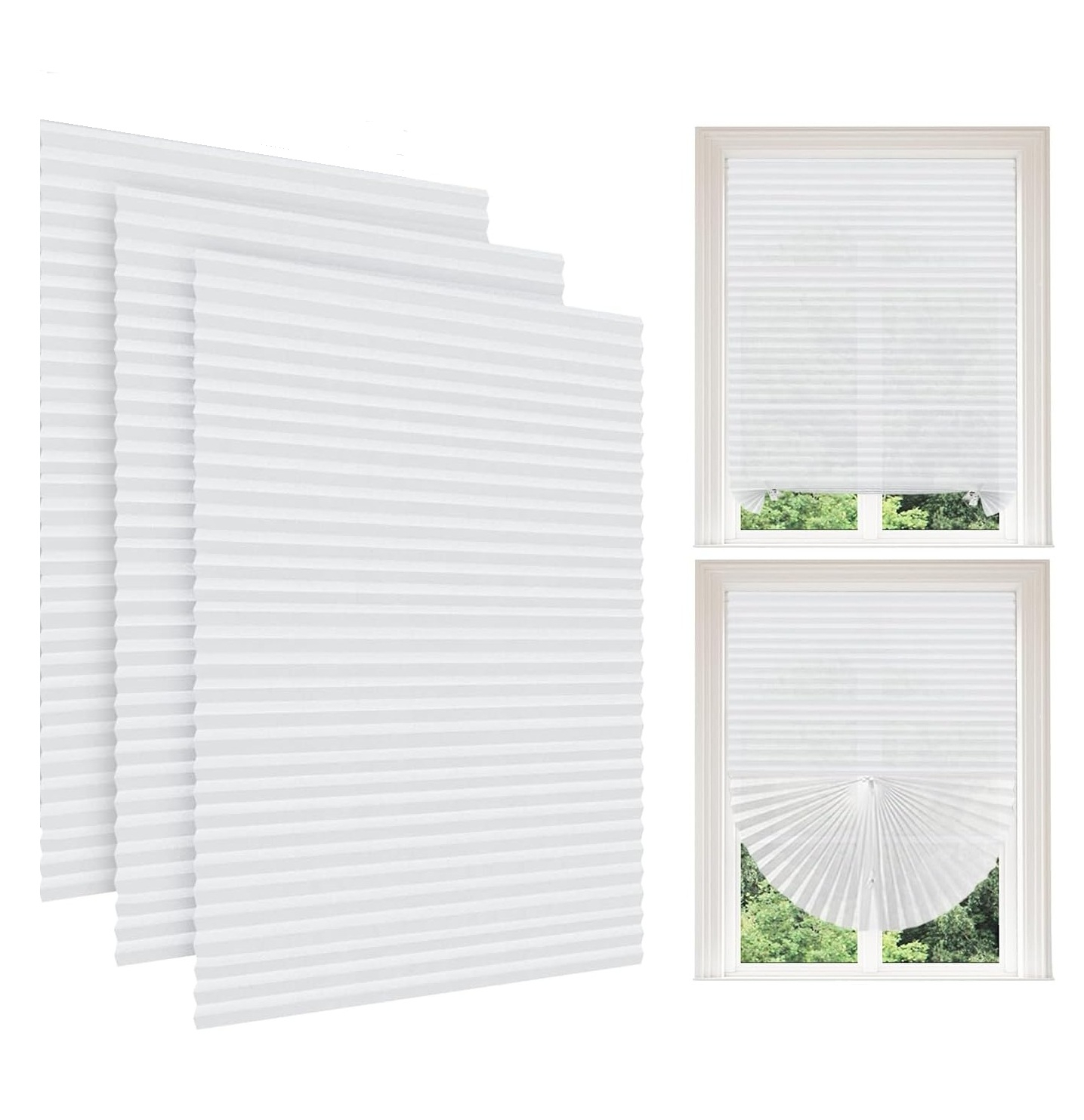 Set 3 jaluzele plisate autoadezive pentru ferestre 90 x 180 cm, Alb, fără găurire