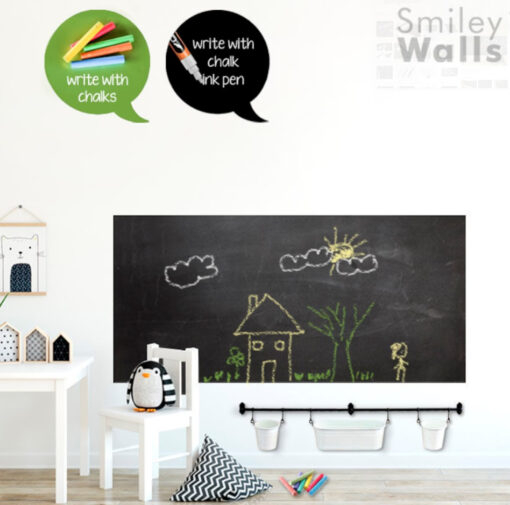 Sticker autocolant tip tablă școlară, 2 m x 45 cm, cu 5 crete colorate, PVC autocolant, Negru - CoralBestDeals
