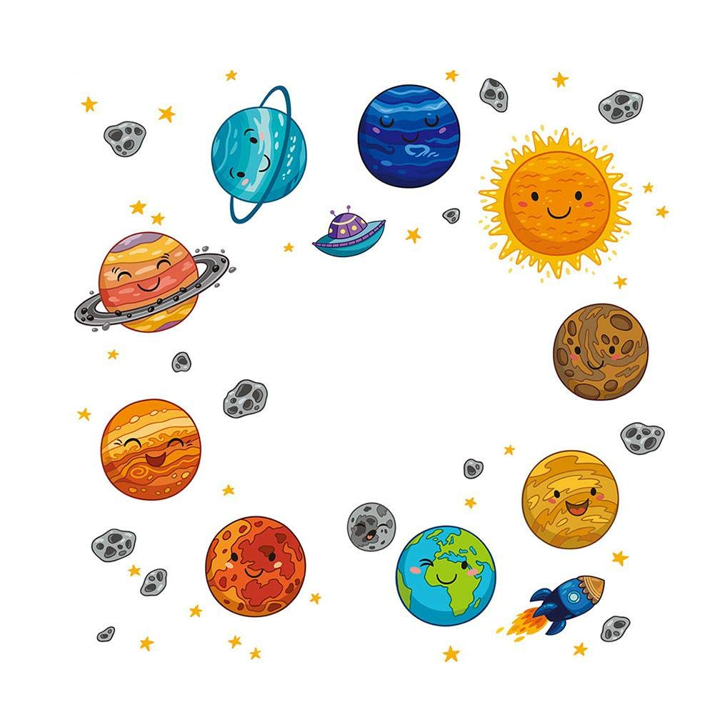 Sticker decorativ autoadeziv cu calea lactee și planete, 50 cm
