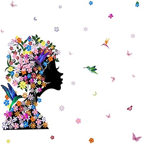 Sticker decorativ autoadeziv cu siluetă africană, flori și păsări colibri, 60 x 46 cm, PVC, Multicolor - CoralBestDeals