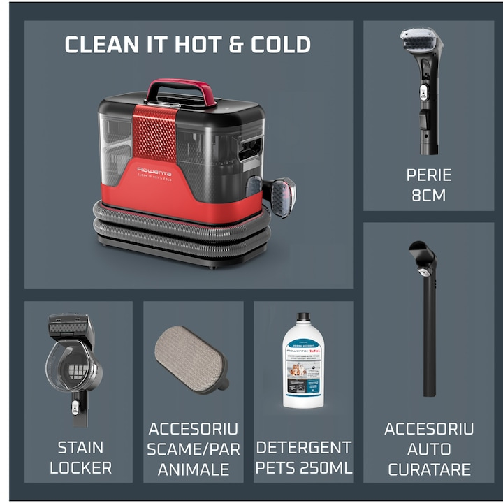 Aspirator cu spalare Rowenta Clean IT Hot & Cold IN7020F0, rosu & gri [2]
