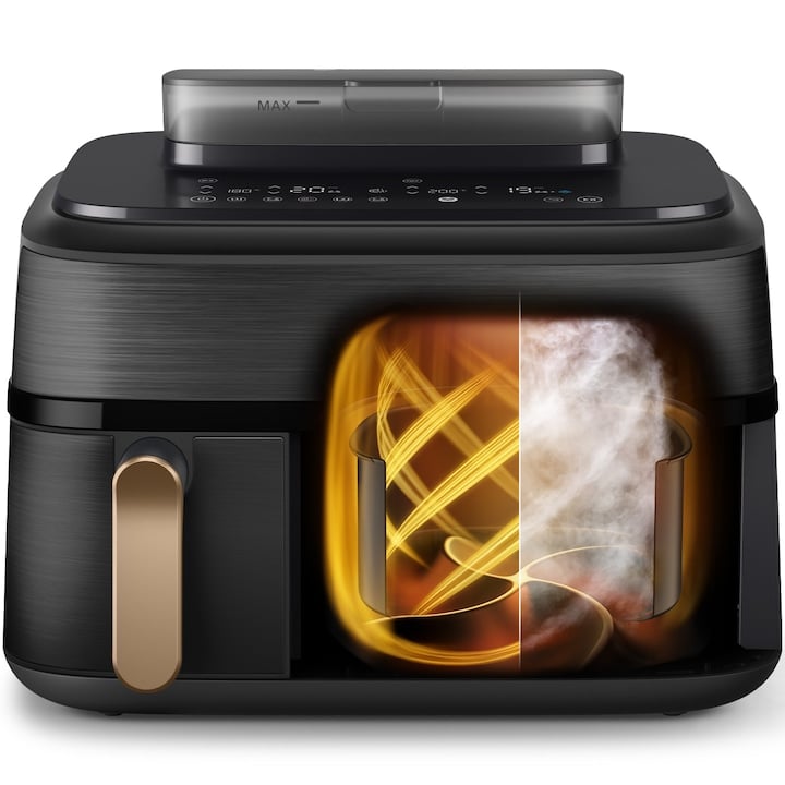 Friteuza dubla cu aer cald si abur Philips Airfryer Seria 5000 NA552/00, Culoare: negru cu maner aramiu [5]