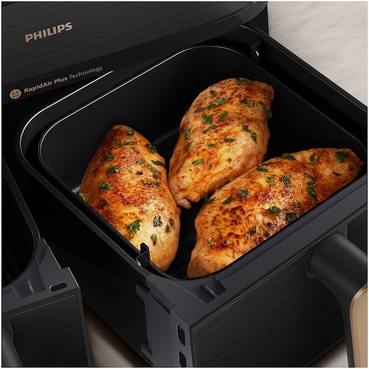 Friteuza dubla cu aer cald si abur Philips Airfryer Seria 5000 NA552/00, Culoare: negru cu maner aramiu [7]
