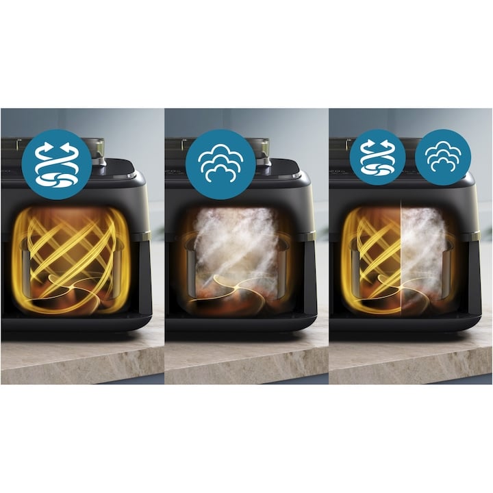 Friteuza dubla cu aer cald si abur Philips Airfryer Seria 5000 NA552/00, Culoare: negru cu maner aramiu [10]