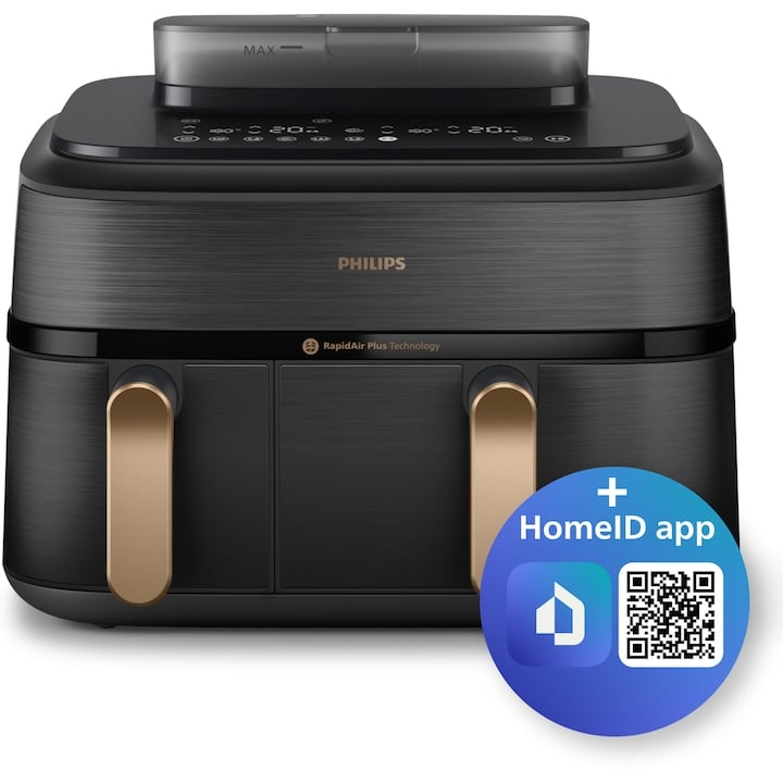 Friteuza dubla cu aer cald si abur Philips Airfryer Seria 5000 NA552/00, Culoare: negru cu maner aramiu [1]