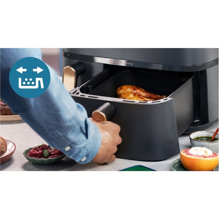 Friteuza dubla cu aer cald si abur Philips Airfryer Seria 5000 NA552/00, Culoare: negru cu maner aramiu [8]