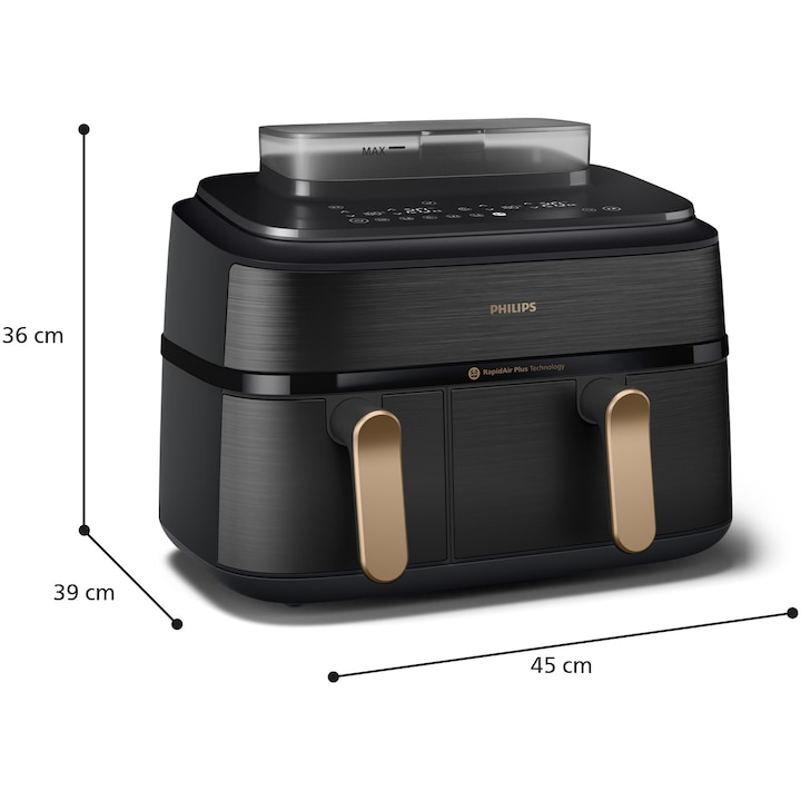 Friteuza dubla cu aer cald si abur Philips Airfryer Seria 5000 NA552/00, Culoare: negru cu maner aramiu [3]