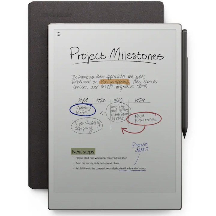 Tableta ePaper reMarkable Paper Pro cu husa Book Folio Basalt, Marker Plus pen si Marker tips incluse, argintiu [2]
