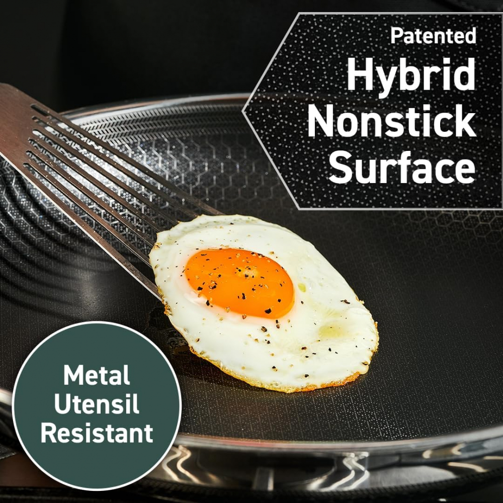 HexClad Hybrid Nonstick Frying Pan with Lid 35 cm, Silver [4]
