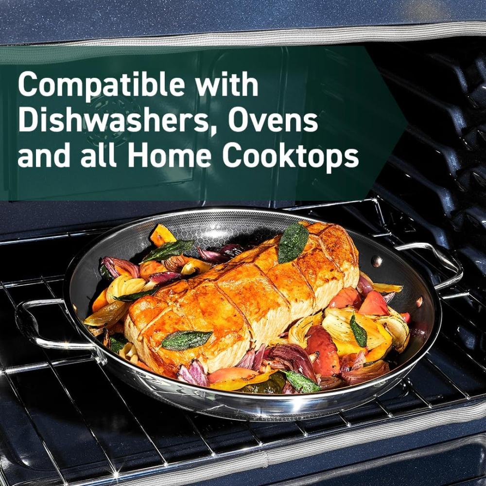 HexClad Hybrid Nonstick Frying Pan with Lid 35 cm, Silver [5]