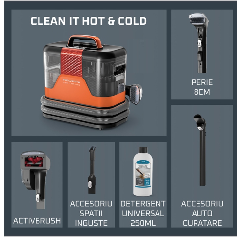 Aspirator cu spalare Rowenta Clean IT Hot & Cold IN7011F0, portocaliu & gri [1]