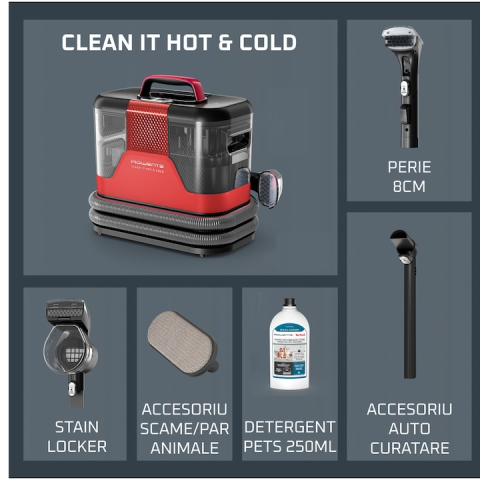 Aspirator cu spalare Rowenta Clean IT Hot & Cold IN7020F0, rosu & gri [1]