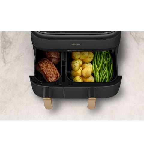 Friteuza dubla cu aer cald si abur Philips Airfryer Seria 5000 NA552/00, Culoare: negru cu maner aramiu [5]