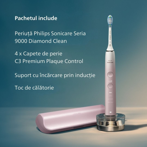 Periuta electrica sonica PHILIPS Sonicare DiamondClean Seria 9000 HX9911/79, roz [1]