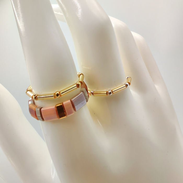 Asha - Set 3 inele margele Miyuki, placate cu Aur 24K si Argint 925 [2]