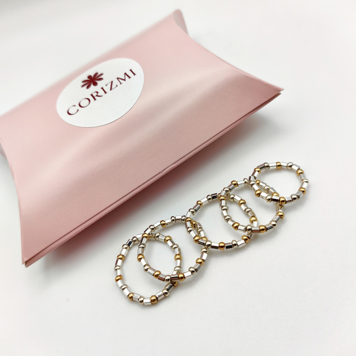 Just Shine - Set 5 inele elastice cu margele Miyuki, placare cu Argint 925 [3]
