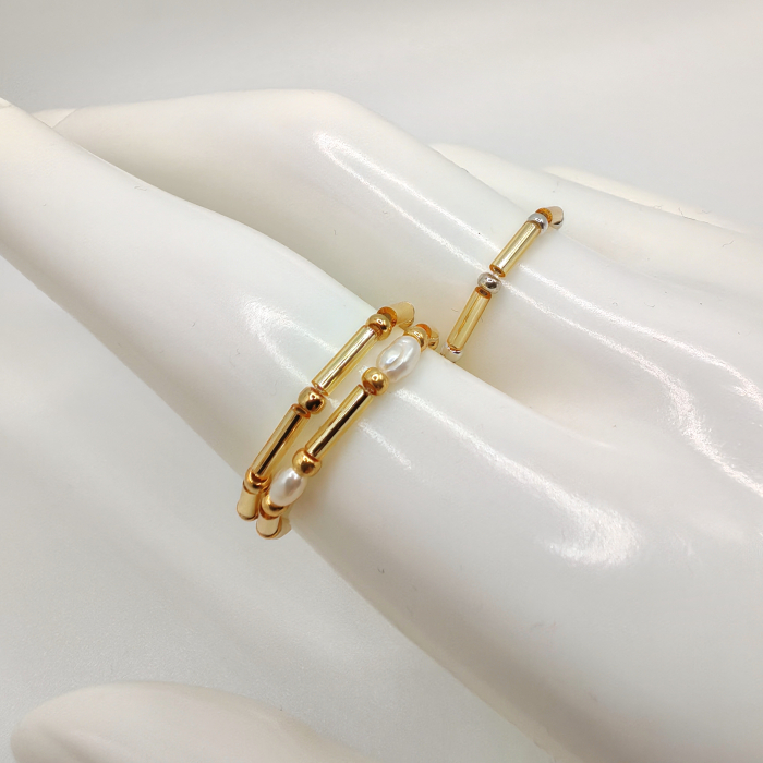 Luna - Set 3 inele cu perle de cultura, margele Miyuki, placate cu Aur 24K si Argint 925 [2]