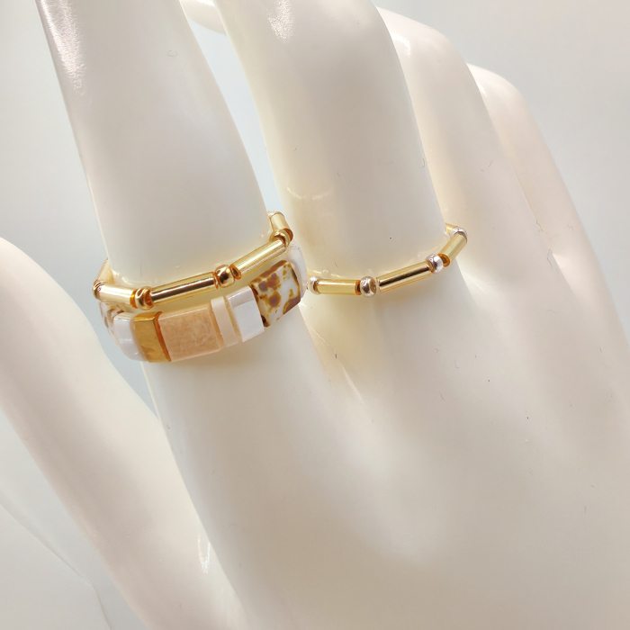 Lunara - Set 3 inele margele Miyuki, placate cu Aur 24K si Argint 925 [2]