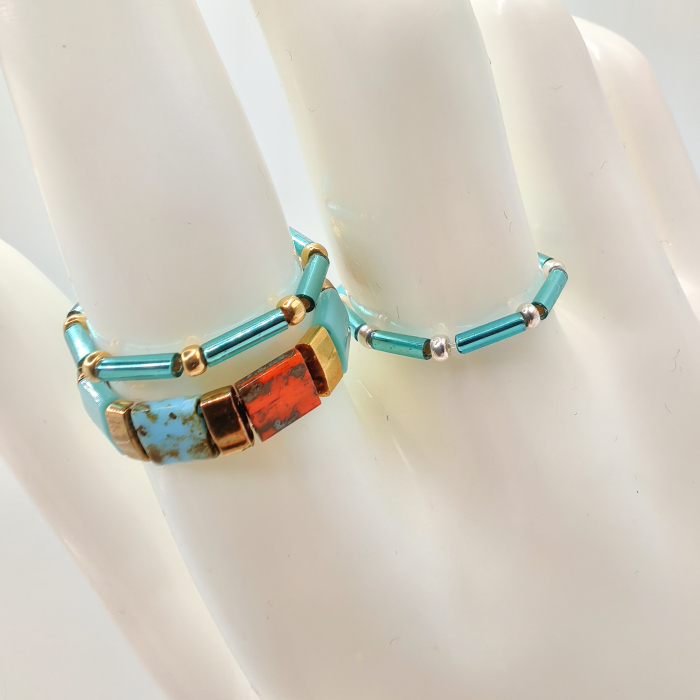 Saira - Set 3 inele margele Miyuki, placate cu Aur 24K si Argint 925 [3]