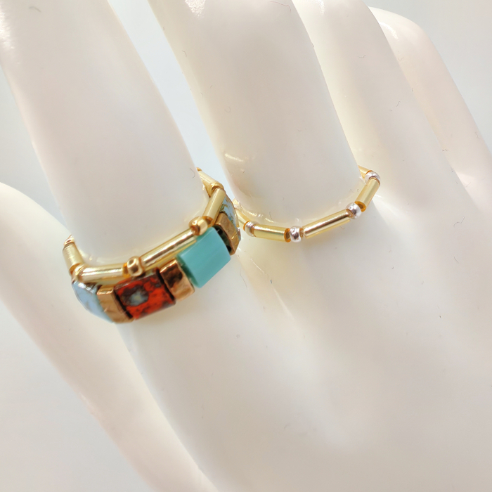 Saira - Set 3 inele margele Miyuki, placate cu Aur 24K si Argint 925 [3]