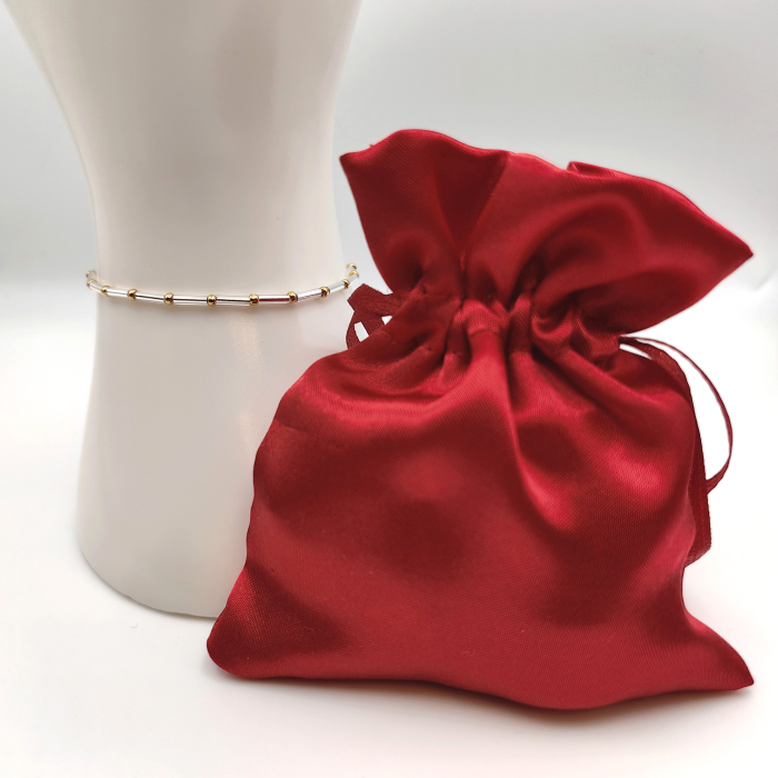 Seren - Bratara eleganta foarte subtire din margele Miyuki, argintiu si auriu, elastica, 2 mm [4]