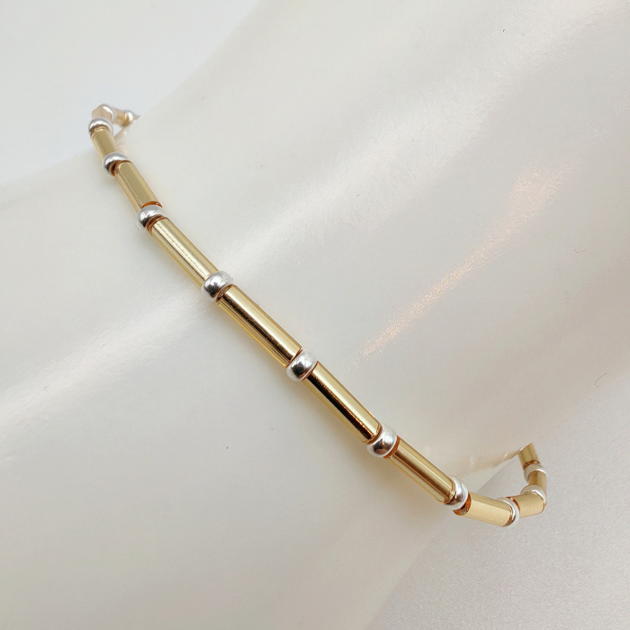 Seren - Bratara eleganta foarte subtire din margele Miyuki, auriu cu argintiu, elastica, 2 mm [3]