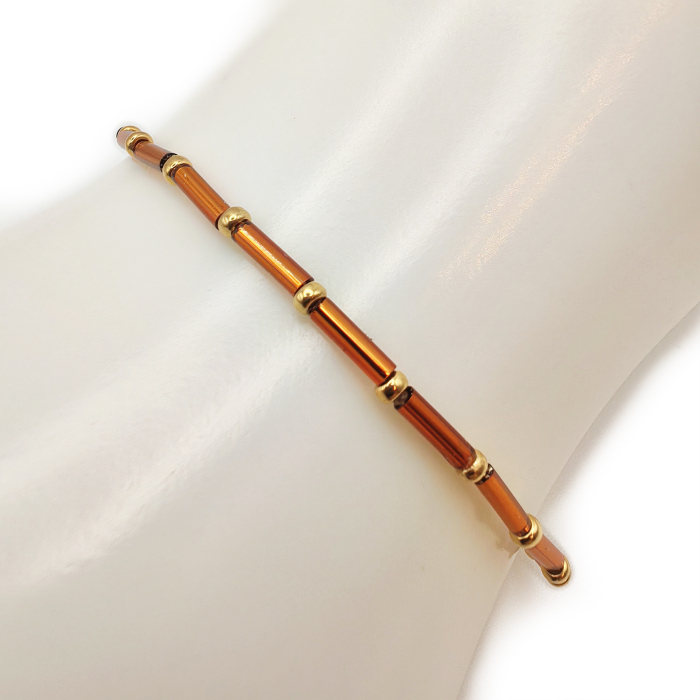 Seren - Bratara eleganta foarte subtire din margele Miyuki, maro cu auriu, elastica, 2 mm [4]