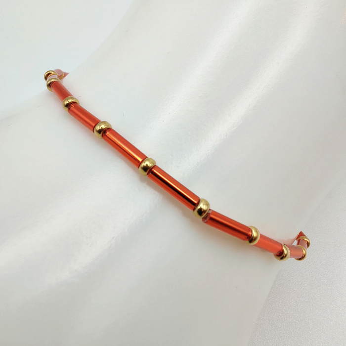 Seren - Bratara eleganta foarte subtire din margele Miyuki, rosu cu auriu, elastica, 2 mm [4]