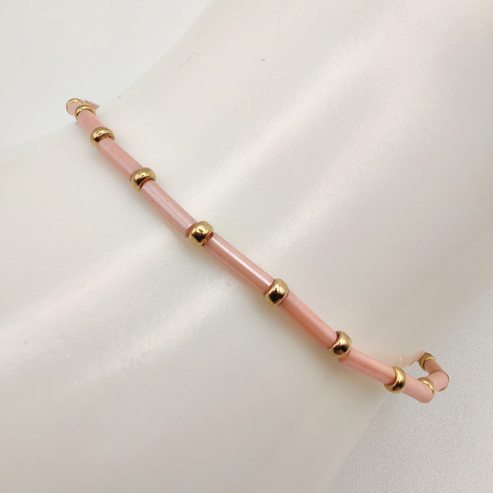 Seren - Bratara eleganta foarte subtire din margele Miyuki, roz cu auriu, elastica, 2 mm [3]