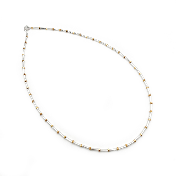 Seren - Colier elegant foarte subtire din margele Miyuki, argintiu si auriu, 2 mm [4]