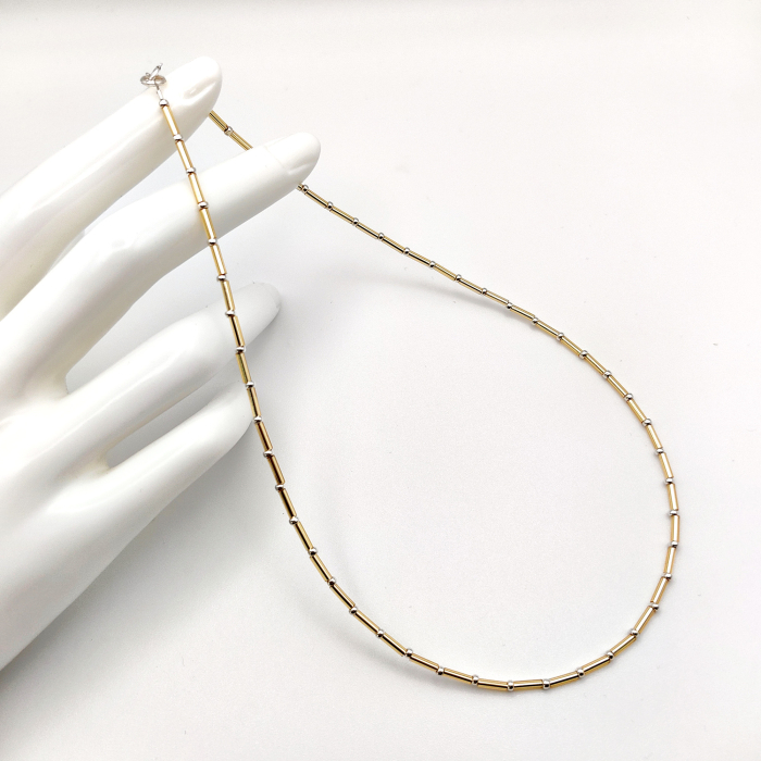 Seren - Colier elegant foarte subtire din margele Miyuki, auriu cu argintiu, 2 mm [4]