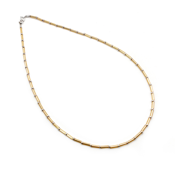 Seren - Colier elegant foarte subtire din margele Miyuki, auriu cu argintiu, 2 mm [3]