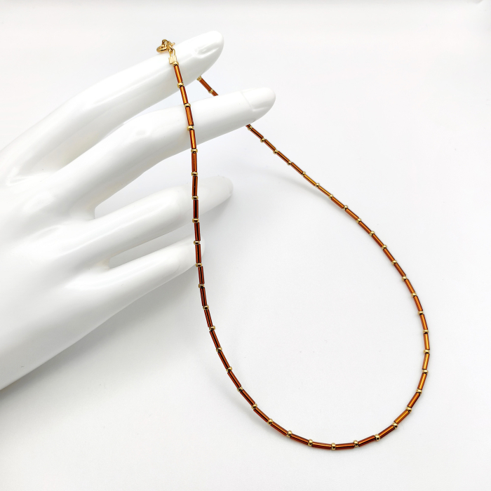 Seren - Colier elegant foarte subtire din margele Miyuki, maro cu auriu, 2 mm [3]