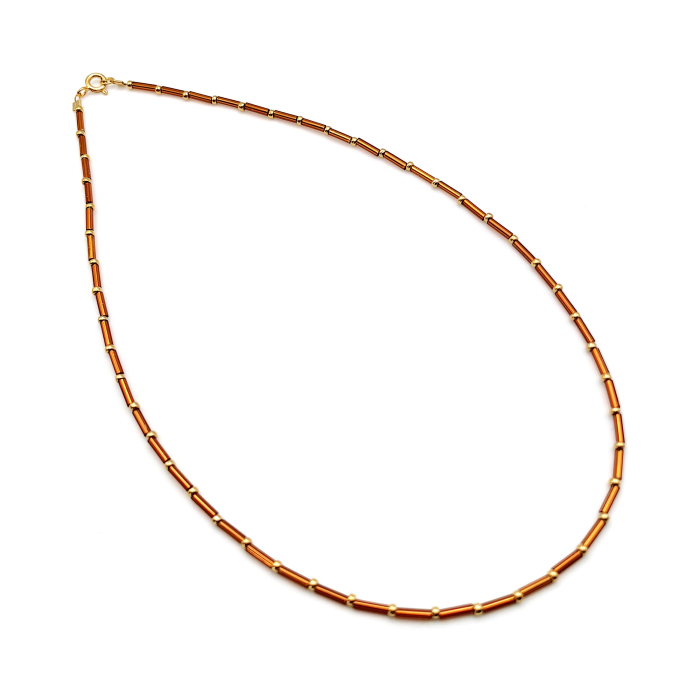 Seren - Colier elegant foarte subtire din margele Miyuki, maro cu auriu, 2 mm [4]