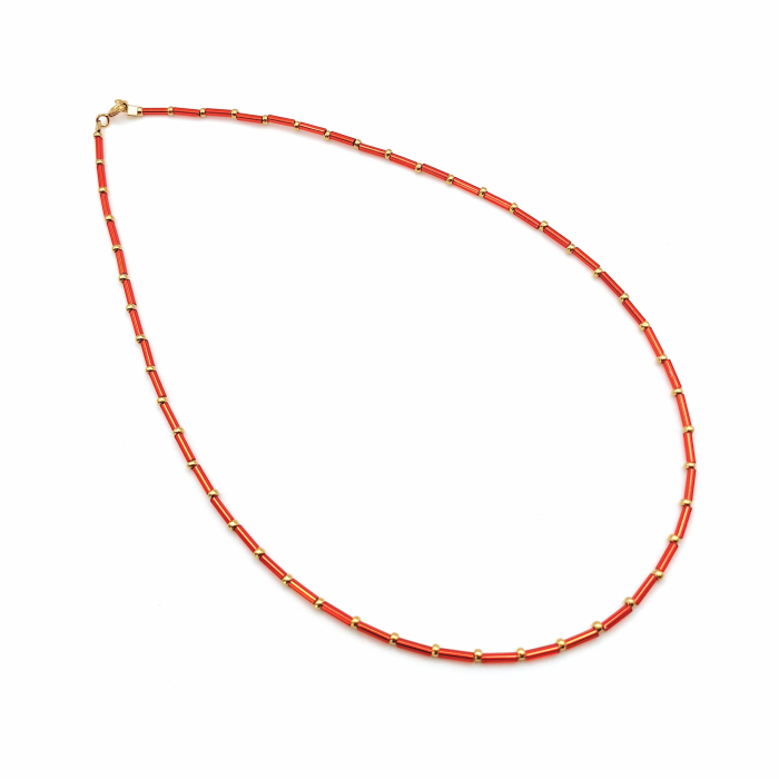 Seren - Colier elegant foarte subtire din margele Miyuki, rosu cu auriu, 2 mm [3]