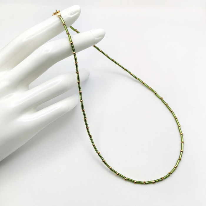 Seren - Colier elegant foarte subtire din margele Miyuki, verde cu auriu, 2 mm [4]