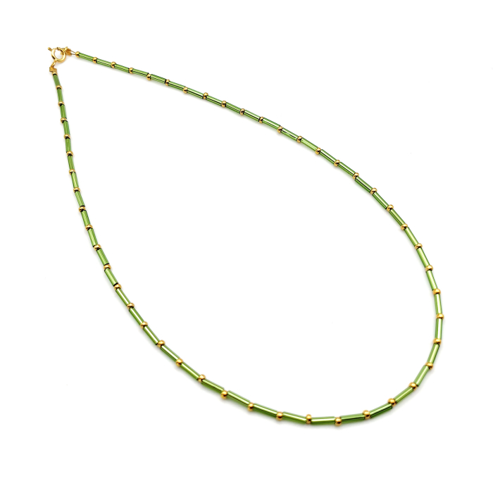 Seren - Colier elegant foarte subtire din margele Miyuki, verde cu auriu, 2 mm [3]