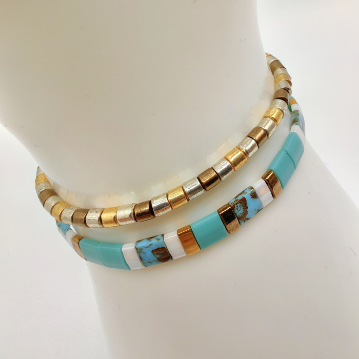 Zuri - Set 2 bratari elastice multicolor cu Miyuki, placate cu Aur 24K [1]