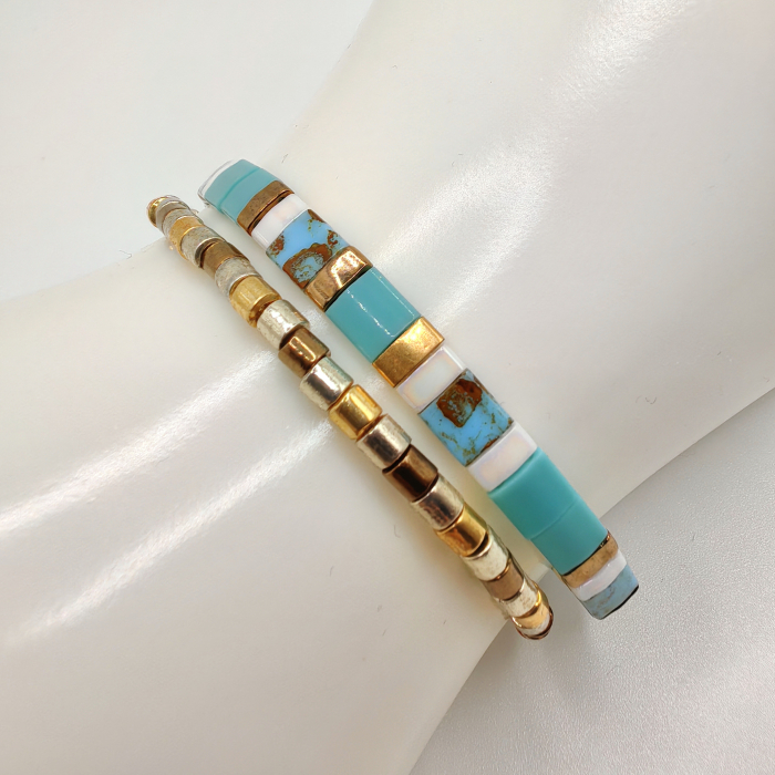 Zuri - Set 2 bratari elastice multicolor cu Miyuki, placate cu Aur 24K [2]