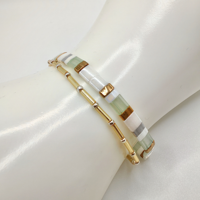 Zuri - Set 2 bratari elegante cu margele Miyuki, margele placate cu Aur 24K si Argint 925 [2]