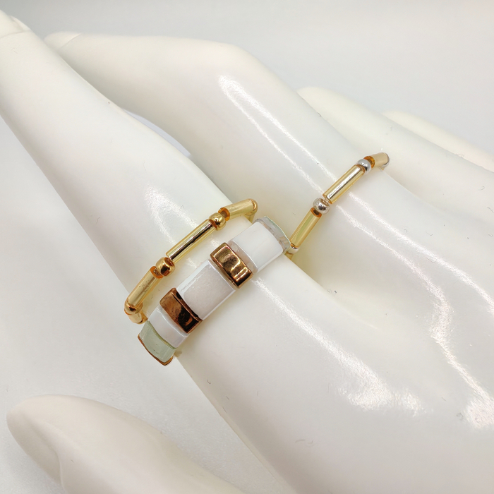 Zuri - Set 3 inele margele Miyuki, placate cu Aur 24K si Argint 925 [1]